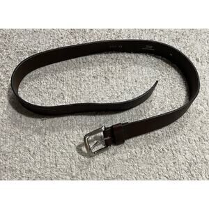 Genuine Leather Belt Mens Sz Medium Made in Canada Silver Buckle Hardware Brown